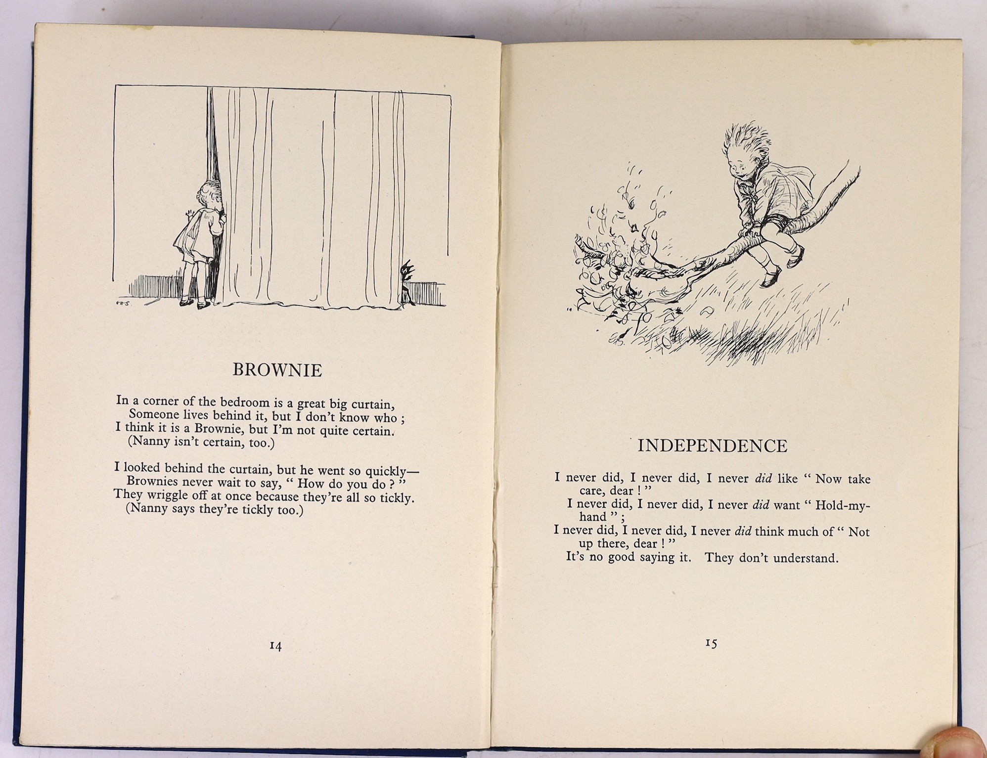 Milne, A.A - When We Were Very Young, 1st edition, 1st printing, second state with ix to foot of contents page, illustrated by Ernest Shepard, original blue pictorial cloth gilt stamped, with d/j, ownership inscription (